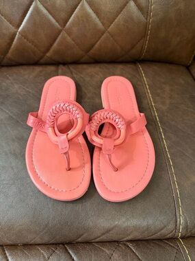 See By Chloé Pink Leather Hana Braided Ring Thong Sandals- Made in Spain